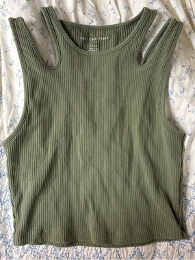 American Eagle Outfitters Olive Ribbed Double-Strap Tank